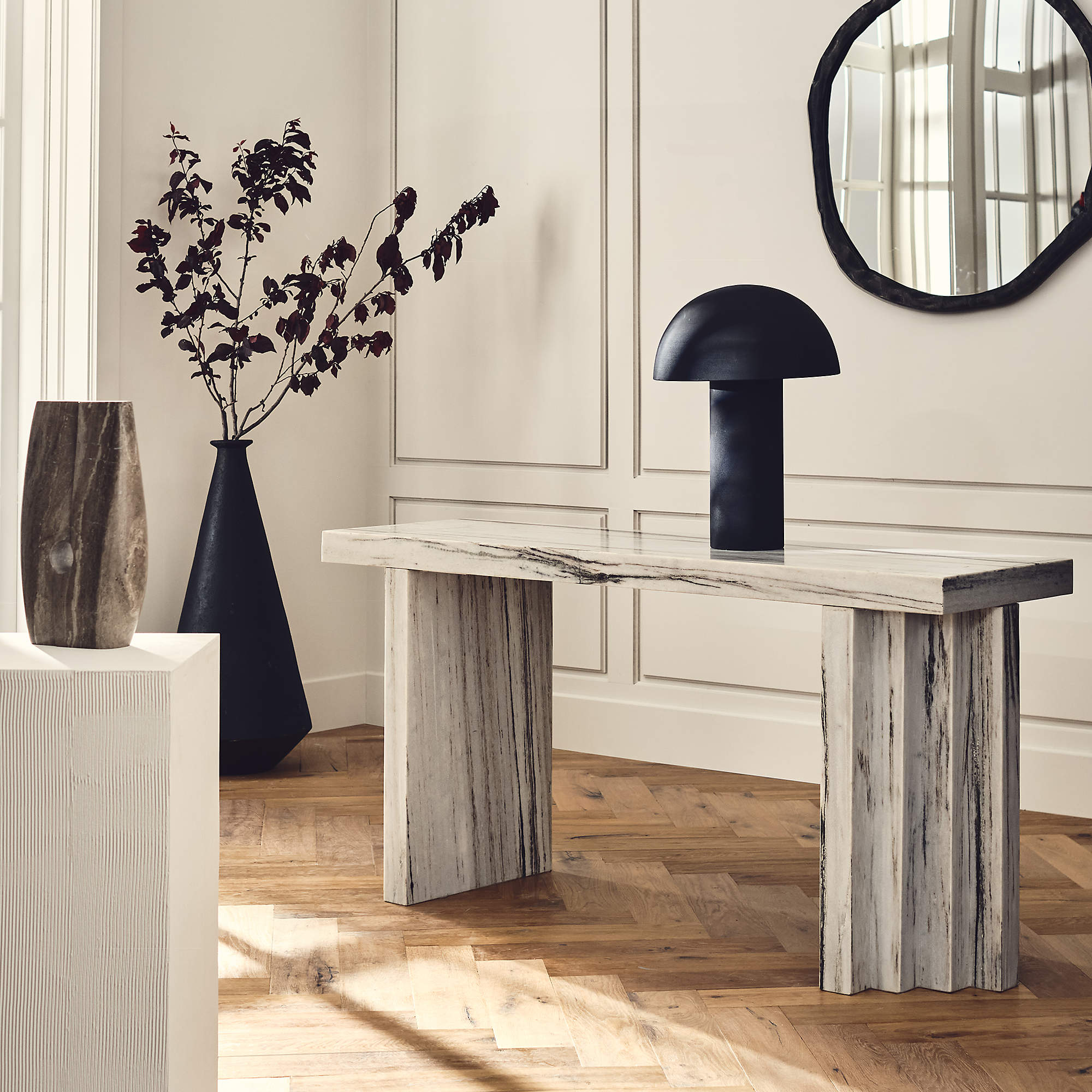 Abel Black Round Wall Mirror 48"