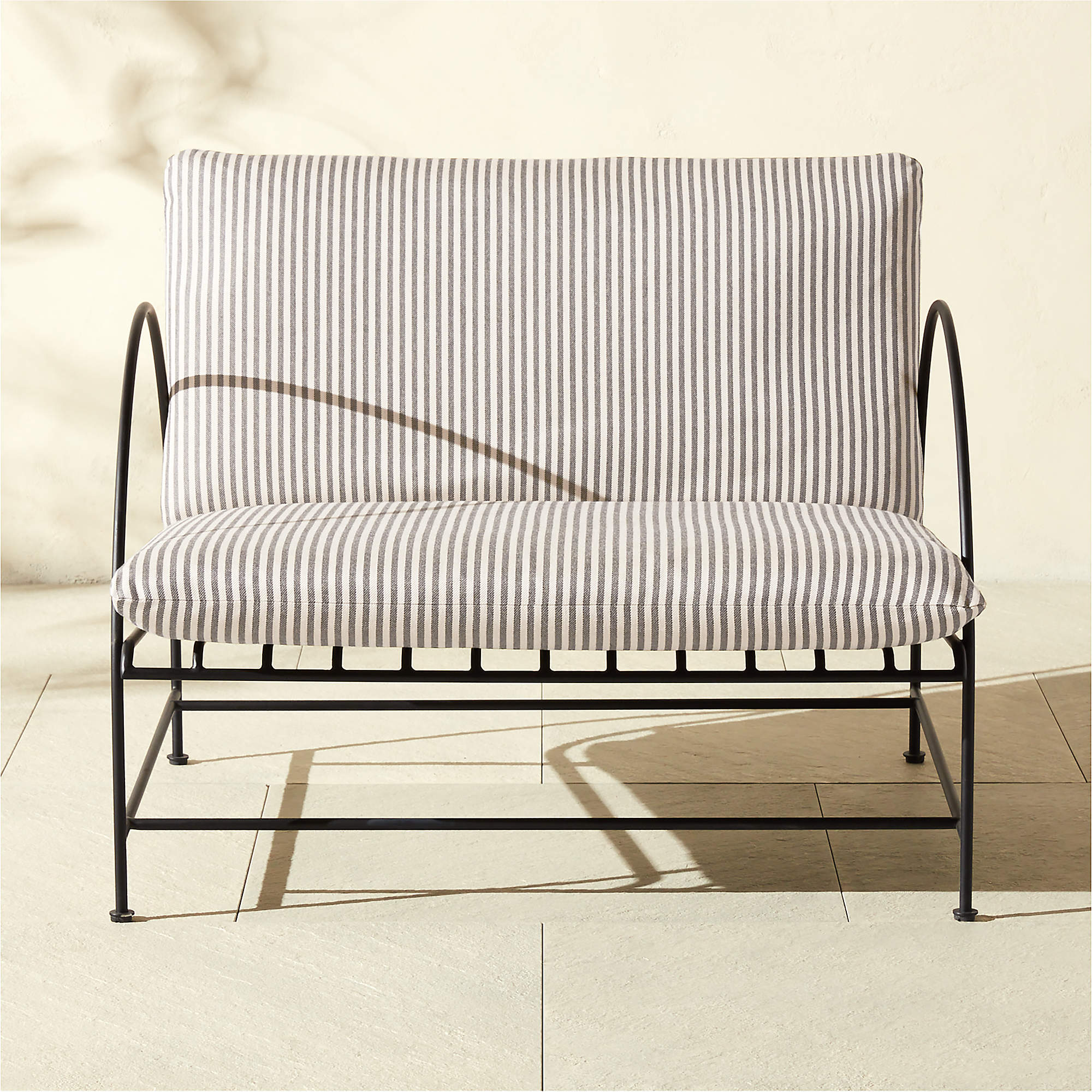 Costa Black Metal Outdoor Lounge Chair with Black and White Striped Sunbrella® Cushions