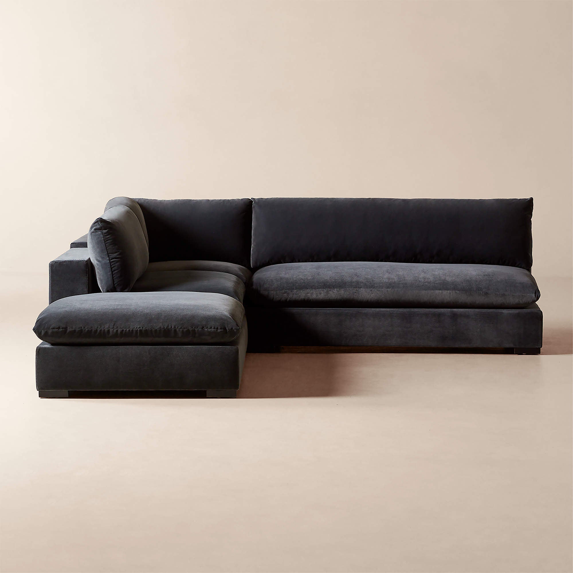 Deseo 3-Piece Modular Charcoal Grey Performance Velvet Deep Depth Sectional Sofa