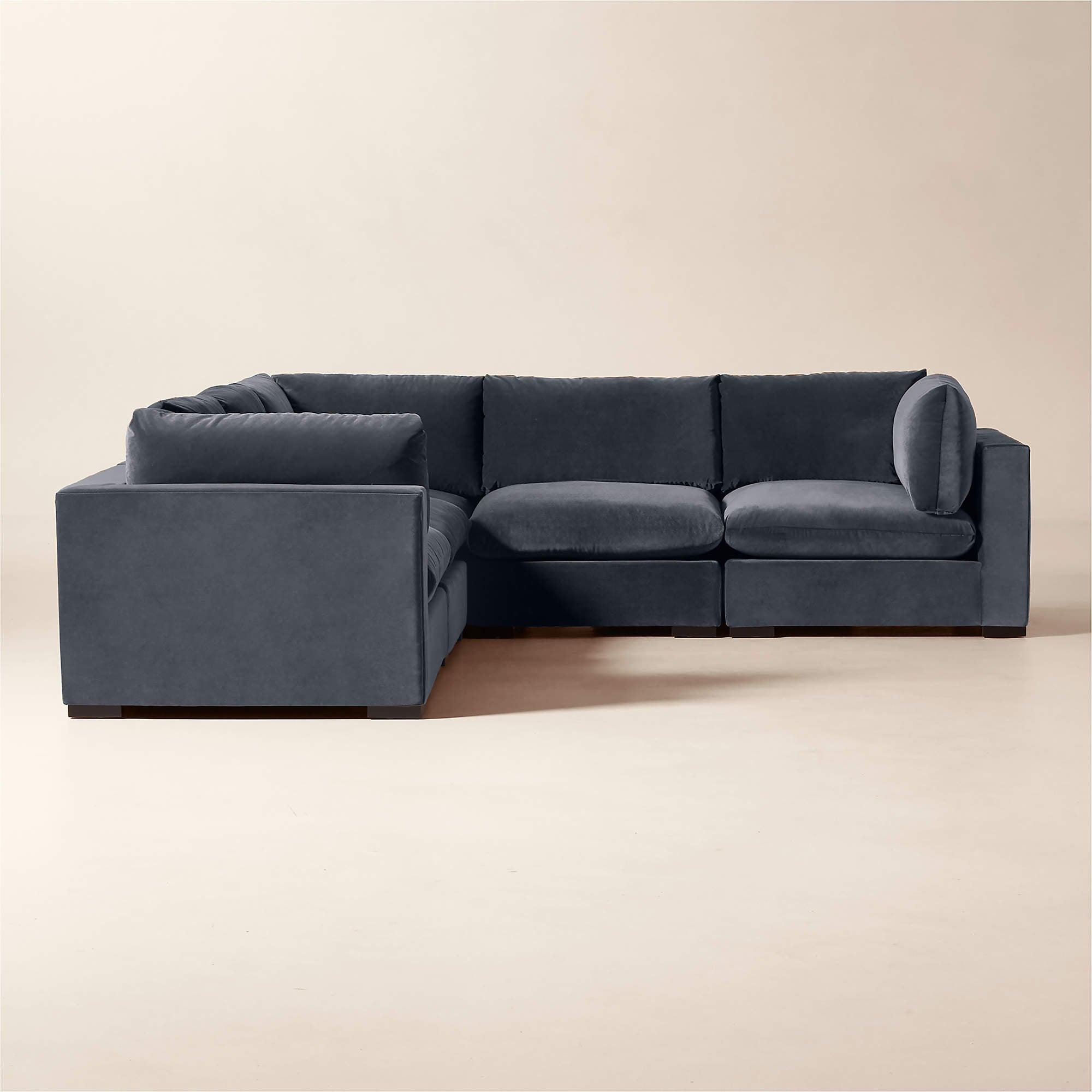 Deseo 3-Piece Modular Charcoal Grey Performance Velvet Deep Depth Sectional Sofa