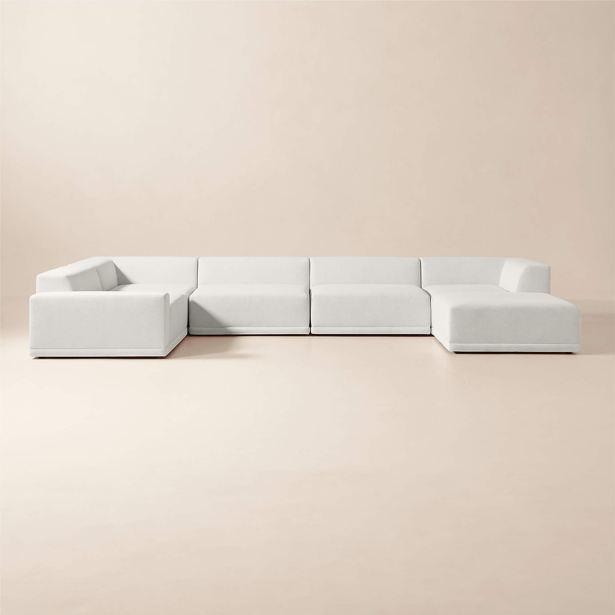 Faible 4-Piece L-Shaped White Performance Linen Deep Depth Sectional Sofa with Right-Arm