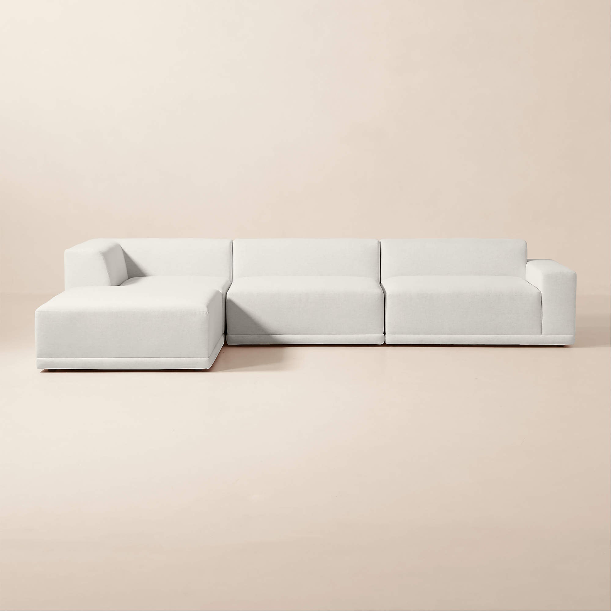 Faible 4-Piece L-Shaped White Performance Linen Deep Depth Sectional Sofa with Right-Arm
