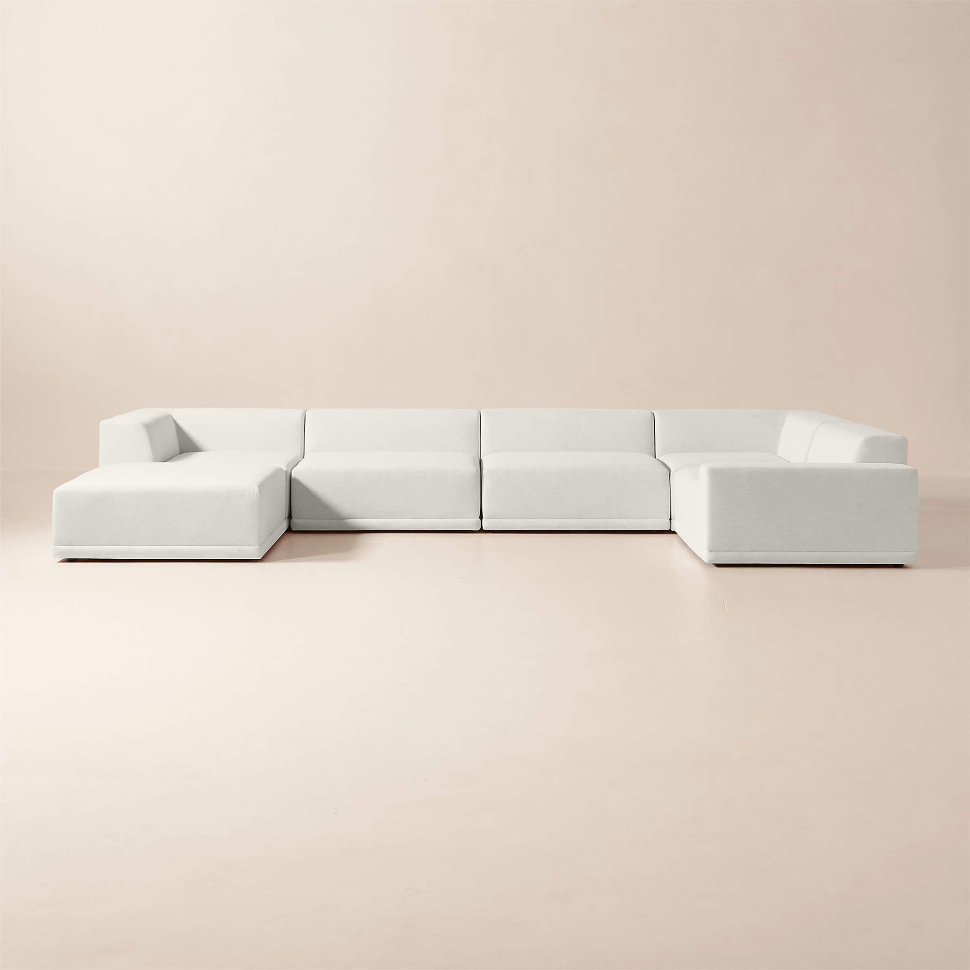 Faible 4-Piece L-Shaped White Performance Linen Deep Depth Sectional Sofa with Right-Arm