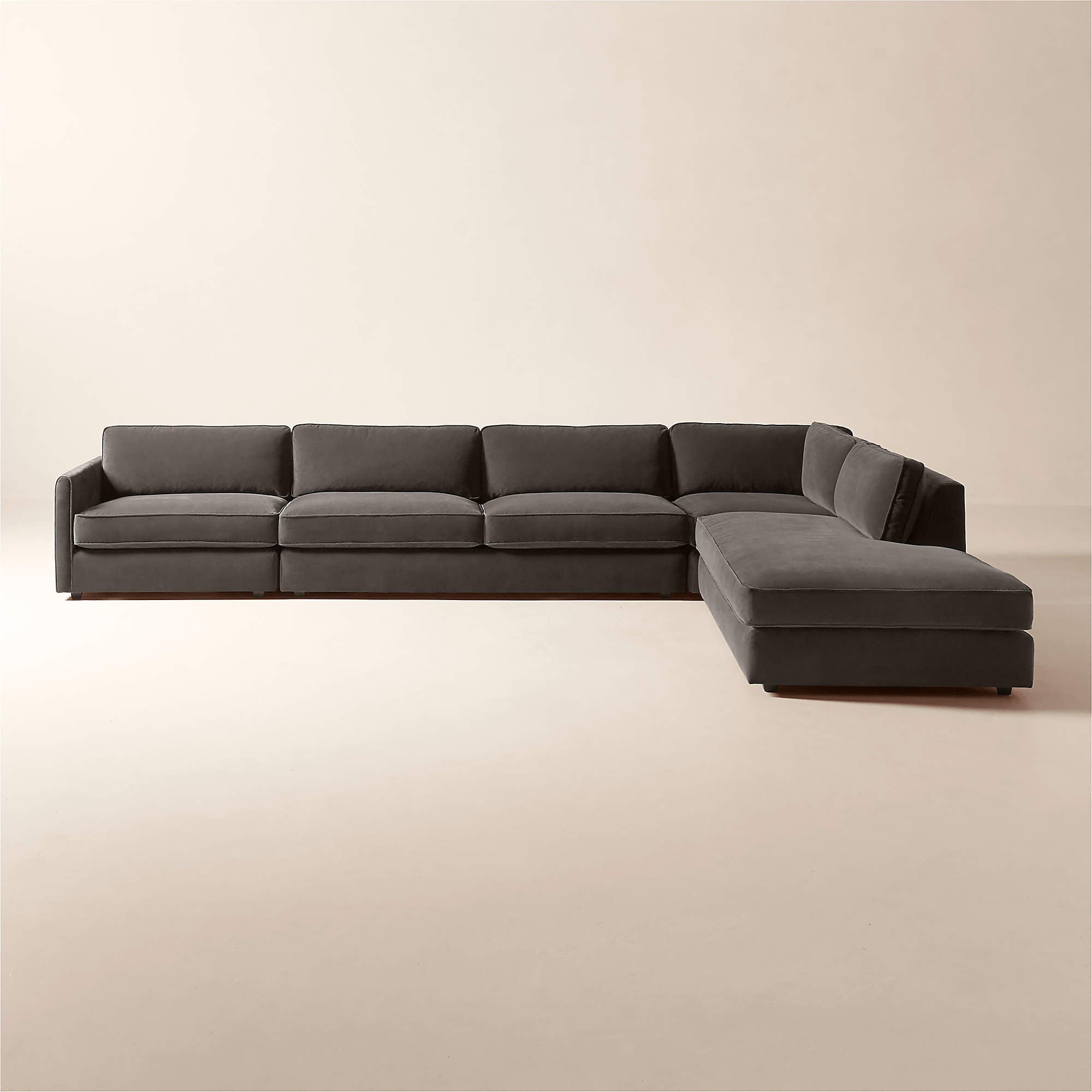 Malea 4-Piece L-Shaped Charcoal Grey Performance Fabric Sectional Sofa with Ottoman