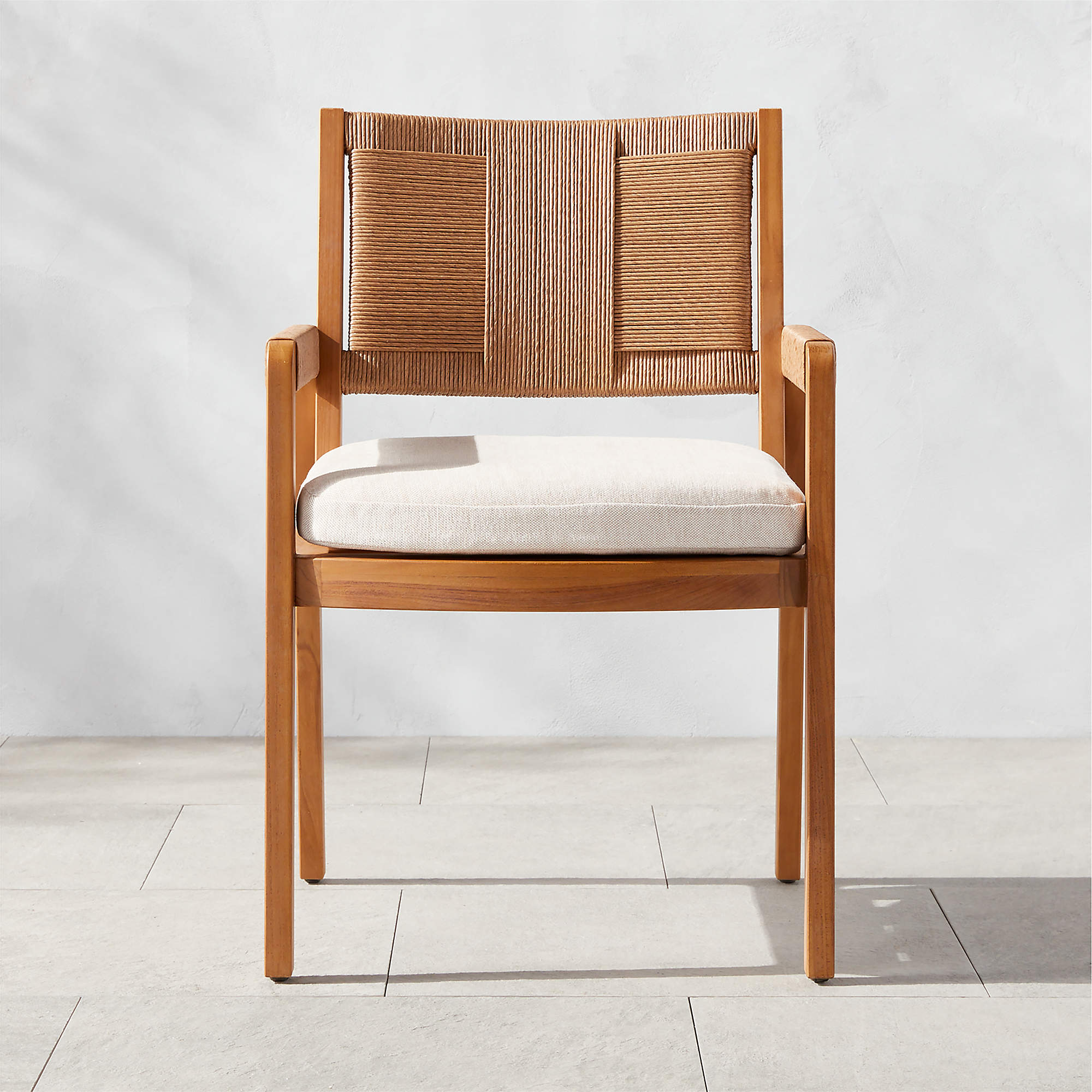 Roc Teak and Rattan Dining Armchair with Ivory Sunbrella® Cushion Set of 4